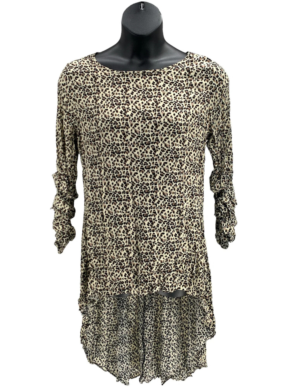 Truth + Style Printed Woven Crepe Hi-Low Hem Tunic Brown Animal - Regular